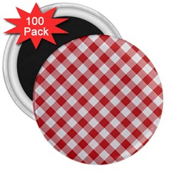 Picnic Gingham Red White Checkered Plaid Pattern 3  Magnets (100 Pack) by SpinnyChairDesigns