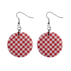 Picnic Gingham Red White Checkered Plaid Pattern Mini Button Earrings by SpinnyChairDesigns