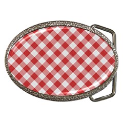 Picnic Gingham Red White Checkered Plaid Pattern Belt Buckles by SpinnyChairDesigns