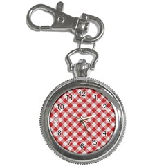 Picnic Gingham Red White Checkered Plaid Pattern Key Chain Watches by SpinnyChairDesigns