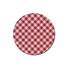 Picnic Gingham Red White Checkered Plaid Pattern Rubber Coaster (round)  by SpinnyChairDesigns