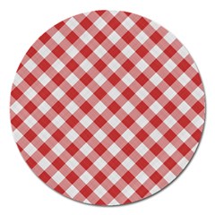 Picnic Gingham Red White Checkered Plaid Pattern Magnet 5  (round) by SpinnyChairDesigns