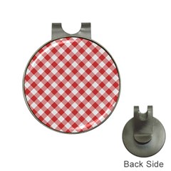 Picnic Gingham Red White Checkered Plaid Pattern Hat Clips With Golf Markers by SpinnyChairDesigns