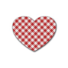 Picnic Gingham Red White Checkered Plaid Pattern Rubber Coaster (heart)  by SpinnyChairDesigns