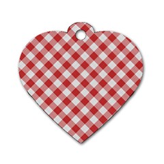 Picnic Gingham Red White Checkered Plaid Pattern Dog Tag Heart (one Side) by SpinnyChairDesigns