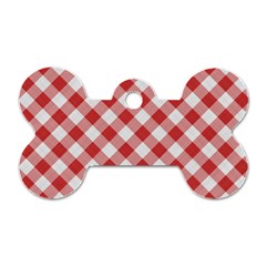 Picnic Gingham Red White Checkered Plaid Pattern Dog Tag Bone (one Side) by SpinnyChairDesigns