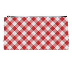 Picnic Gingham Red White Checkered Plaid Pattern Pencil Case by SpinnyChairDesigns