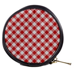 Picnic Gingham Red White Checkered Plaid Pattern Mini Makeup Bag by SpinnyChairDesigns