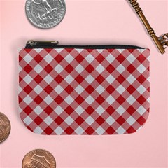 Picnic Gingham Red White Checkered Plaid Pattern Mini Coin Purse by SpinnyChairDesigns