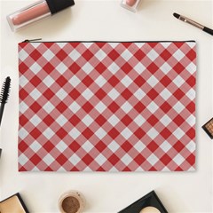 Picnic Gingham Red White Checkered Plaid Pattern Cosmetic Bag (xl) by SpinnyChairDesigns