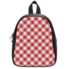 Picnic Gingham Red White Checkered Plaid Pattern School Bag (small) by SpinnyChairDesigns