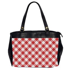 Picnic Gingham Red White Checkered Plaid Pattern Oversize Office Handbag (2 Sides) by SpinnyChairDesigns