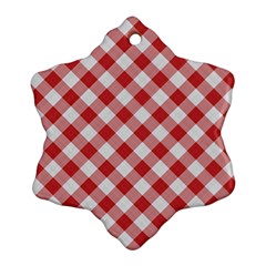 Picnic Gingham Red White Checkered Plaid Pattern Ornament (snowflake) by SpinnyChairDesigns