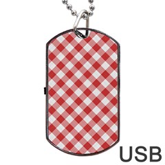 Picnic Gingham Red White Checkered Plaid Pattern Dog Tag Usb Flash (two Sides) by SpinnyChairDesigns