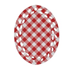 Picnic Gingham Red White Checkered Plaid Pattern Ornament (oval Filigree) by SpinnyChairDesigns