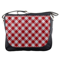 Picnic Gingham Red White Checkered Plaid Pattern Messenger Bag by SpinnyChairDesigns