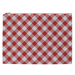 Picnic Gingham Red White Checkered Plaid Pattern Cosmetic Bag (xxl) by SpinnyChairDesigns