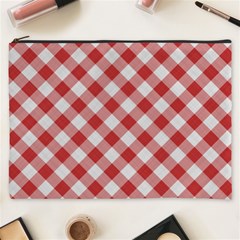 Picnic Gingham Red White Checkered Plaid Pattern Cosmetic Bag (xxxl) by SpinnyChairDesigns