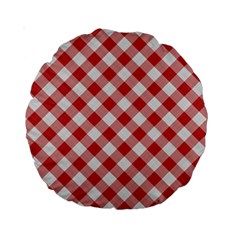 Picnic Gingham Red White Checkered Plaid Pattern Standard 15  Premium Round Cushions by SpinnyChairDesigns