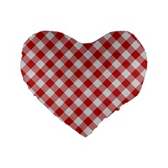 Picnic Gingham Red White Checkered Plaid Pattern Standard 16  Premium Heart Shape Cushions by SpinnyChairDesigns