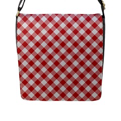 Picnic Gingham Red White Checkered Plaid Pattern Flap Closure Messenger Bag (l) by SpinnyChairDesigns