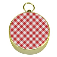 Picnic Gingham Red White Checkered Plaid Pattern Gold Compasses by SpinnyChairDesigns