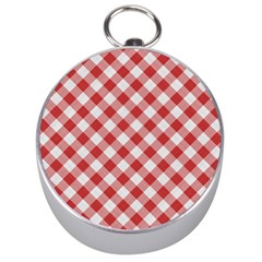 Picnic Gingham Red White Checkered Plaid Pattern Silver Compasses by SpinnyChairDesigns