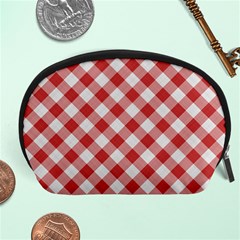 Picnic Gingham Red White Checkered Plaid Pattern Accessory Pouch (large) by SpinnyChairDesigns