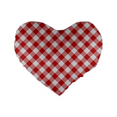 Picnic Gingham Red White Checkered Plaid Pattern Standard 16  Premium Flano Heart Shape Cushions by SpinnyChairDesigns