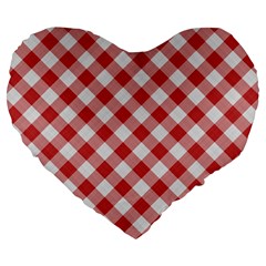 Picnic Gingham Red White Checkered Plaid Pattern Large 19  Premium Flano Heart Shape Cushions by SpinnyChairDesigns