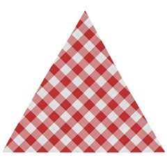 Picnic Gingham Red White Checkered Plaid Pattern Wooden Puzzle Triangle by SpinnyChairDesigns