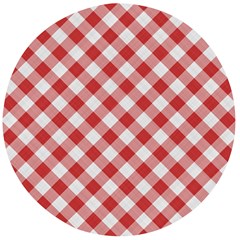 Picnic Gingham Red White Checkered Plaid Pattern Wooden Bottle Opener (round) by SpinnyChairDesigns