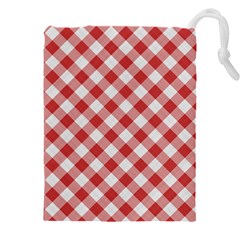 Picnic Gingham Red White Checkered Plaid Pattern Drawstring Pouch (4xl) by SpinnyChairDesigns