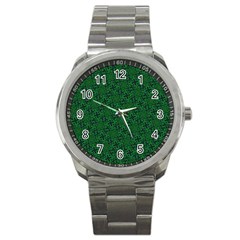 Green Intricate Pattern Sport Metal Watch by SpinnyChairDesigns