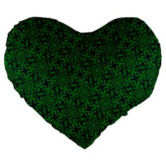 Green Intricate Pattern Large 19  Premium Heart Shape Cushions by SpinnyChairDesigns