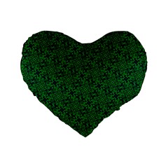 Green Intricate Pattern Standard 16  Premium Flano Heart Shape Cushions by SpinnyChairDesigns