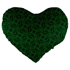 Green Intricate Pattern Large 19  Premium Flano Heart Shape Cushions by SpinnyChairDesigns