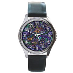 Multicolored Abstract Art Pattern Round Metal Watch