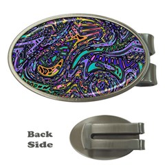 Multicolored Abstract Art Pattern Money Clips (oval)  by SpinnyChairDesigns