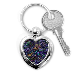 Multicolored Abstract Art Pattern Key Chain (heart) by SpinnyChairDesigns