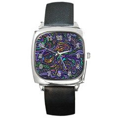 Multicolored Abstract Art Pattern Square Metal Watch by SpinnyChairDesigns