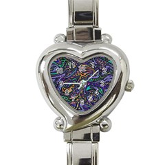 Multicolored Abstract Art Pattern Heart Italian Charm Watch by SpinnyChairDesigns