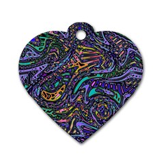 Multicolored Abstract Art Pattern Dog Tag Heart (two Sides) by SpinnyChairDesigns