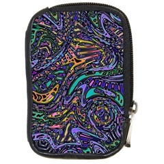 Multicolored Abstract Art Pattern Compact Camera Leather Case by SpinnyChairDesigns