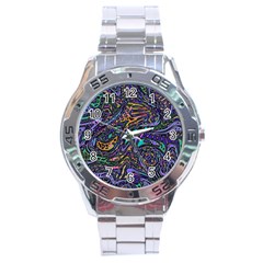 Multicolored Abstract Art Pattern Stainless Steel Analogue Watch by SpinnyChairDesigns