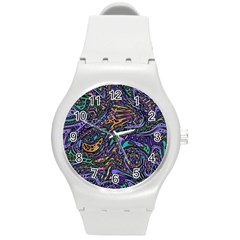 Multicolored Abstract Art Pattern Round Plastic Sport Watch (m) by SpinnyChairDesigns