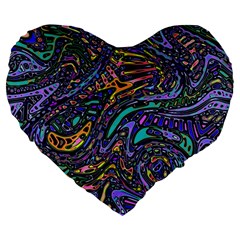 Multicolored Abstract Art Pattern Large 19  Premium Heart Shape Cushions by SpinnyChairDesigns