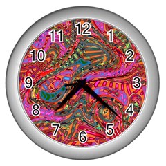 Abstract Art Multicolored Pattern Wall Clock (silver) by SpinnyChairDesigns