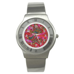 Abstract Art Multicolored Pattern Stainless Steel Watch by SpinnyChairDesigns