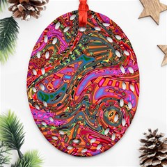 Abstract Art Multicolored Pattern Oval Filigree Ornament (two Sides) by SpinnyChairDesigns